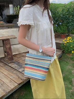 🌈 Colorful Rainbow Woven Strap Crossbody Bag Hobo Beach Vacation 🏖️